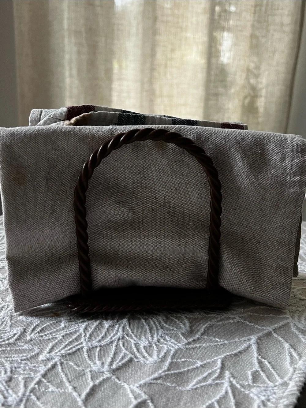 Vintage Cast Metal Twisted Rope Napkin Holder